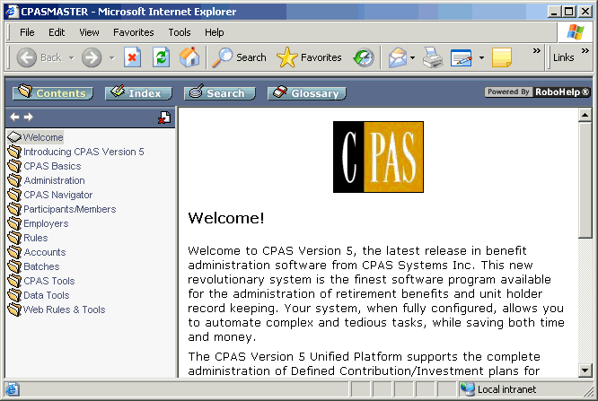 CPAS Help opens in Microsoft Internet Explorer.